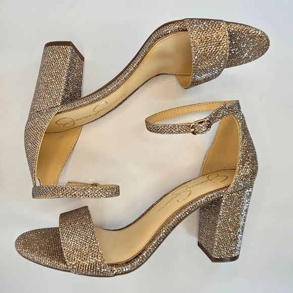 Jessica Simpson Sparkly Gold Hazzu Block Heeled Strappy Sandal Size 7.5M - Picture 6 of 10